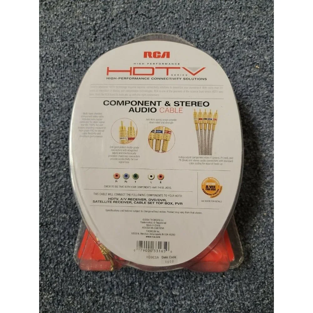 New HD9CSA RCA High-Performance HDTV Component Audio Video cables Gold Plated